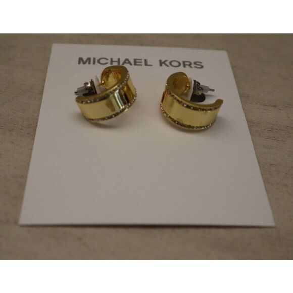 Michael Kors MKJ8007710 Gold Tone MK Logo Pavé Crystals Chunky C Hoop Earrings - Picture 5 of 8